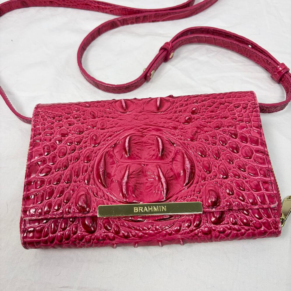 Brahmin Phlox Pink Minuette crocodile crossbody purse mild wear. flap zip pocket - Picture 2 of 11
